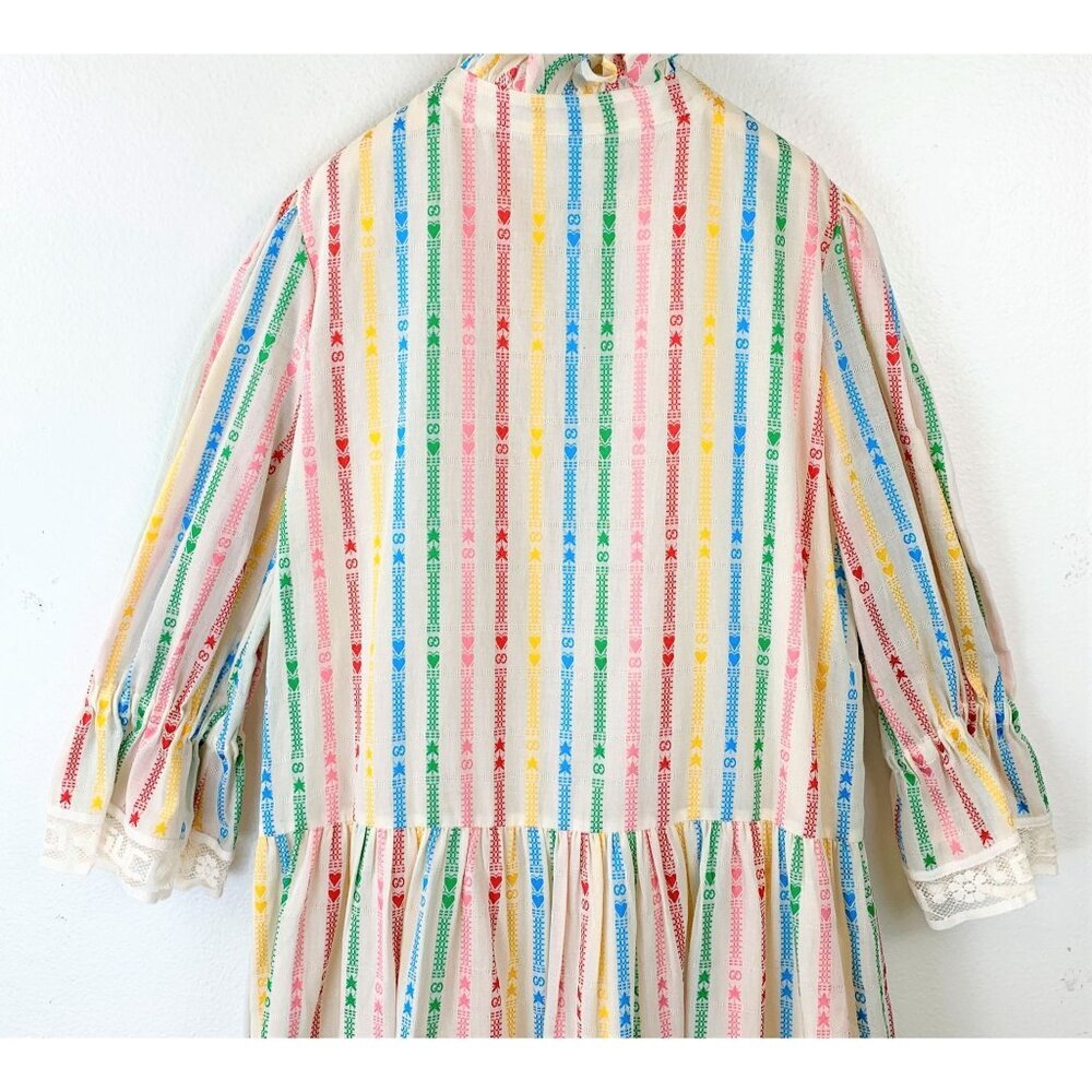 NWT Gucci Kids cotton Multicolor embroidered stripe dress size 12 - Picture 5 of 11